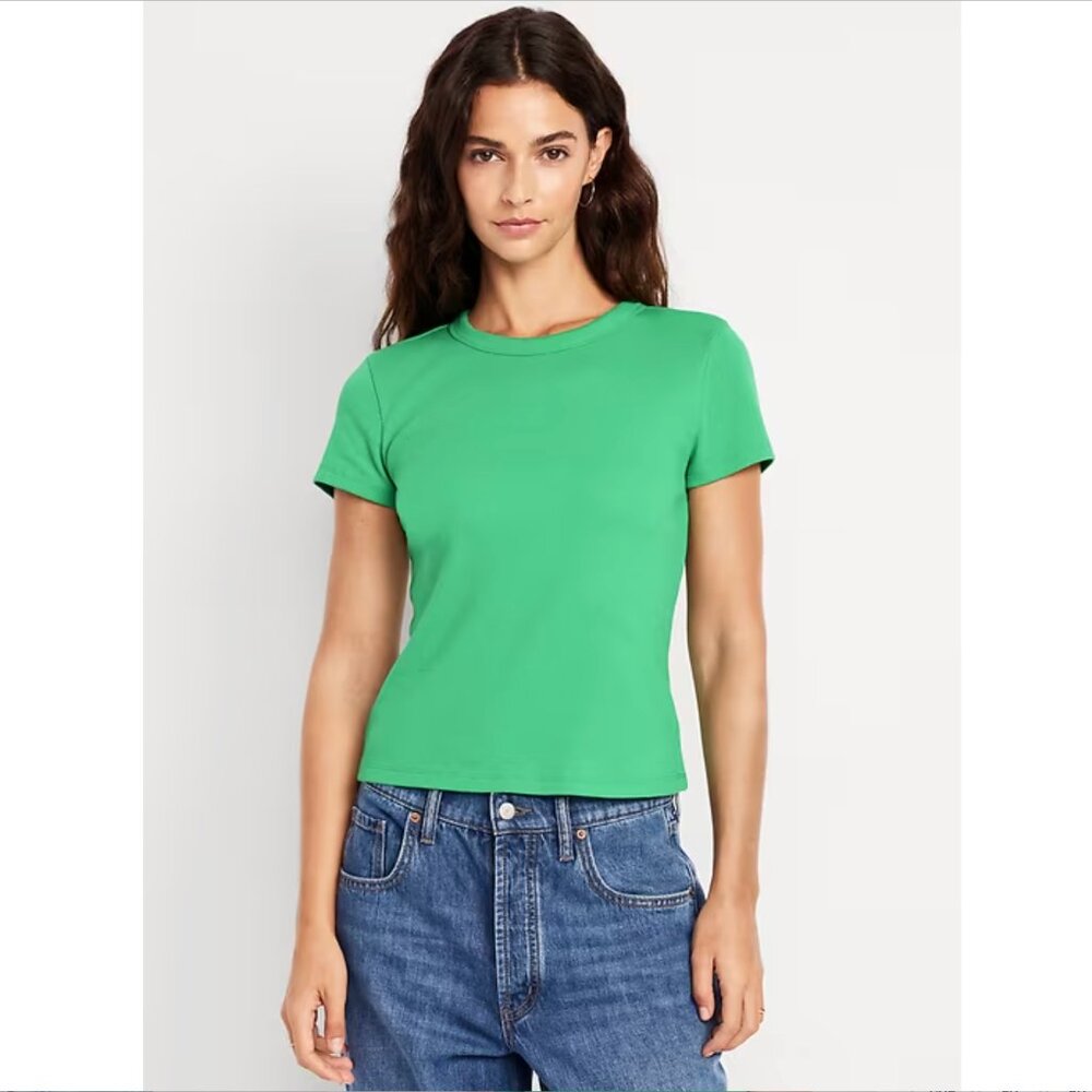 Old Navy Snug Ribbed Crop T-Shirt XS Green